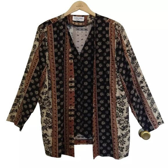 Mixed Print Paisley Floral Shacket Shirt Mock Vest Combo Top Alfred Dunner 18 - Picture 1 of 8